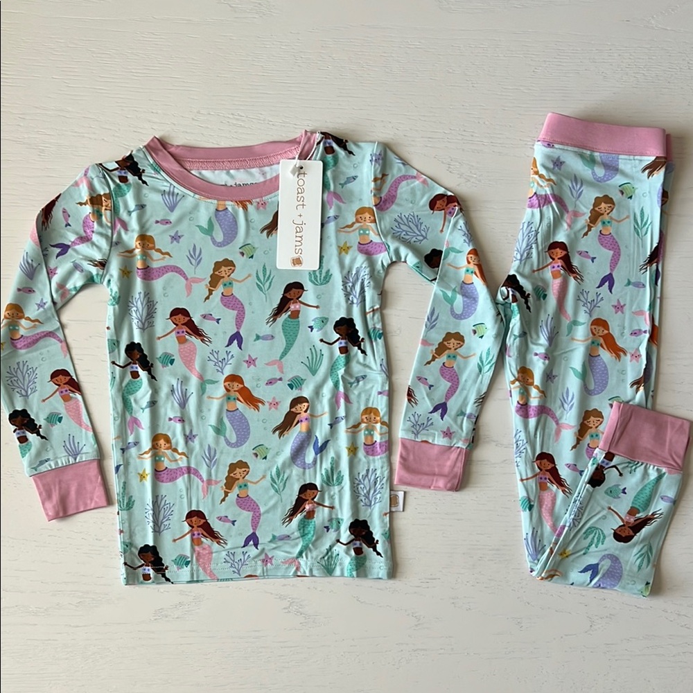 Toast + Jams Toddler Girl Bamboo Mermaid Pajama Set 5-6 7-8 years